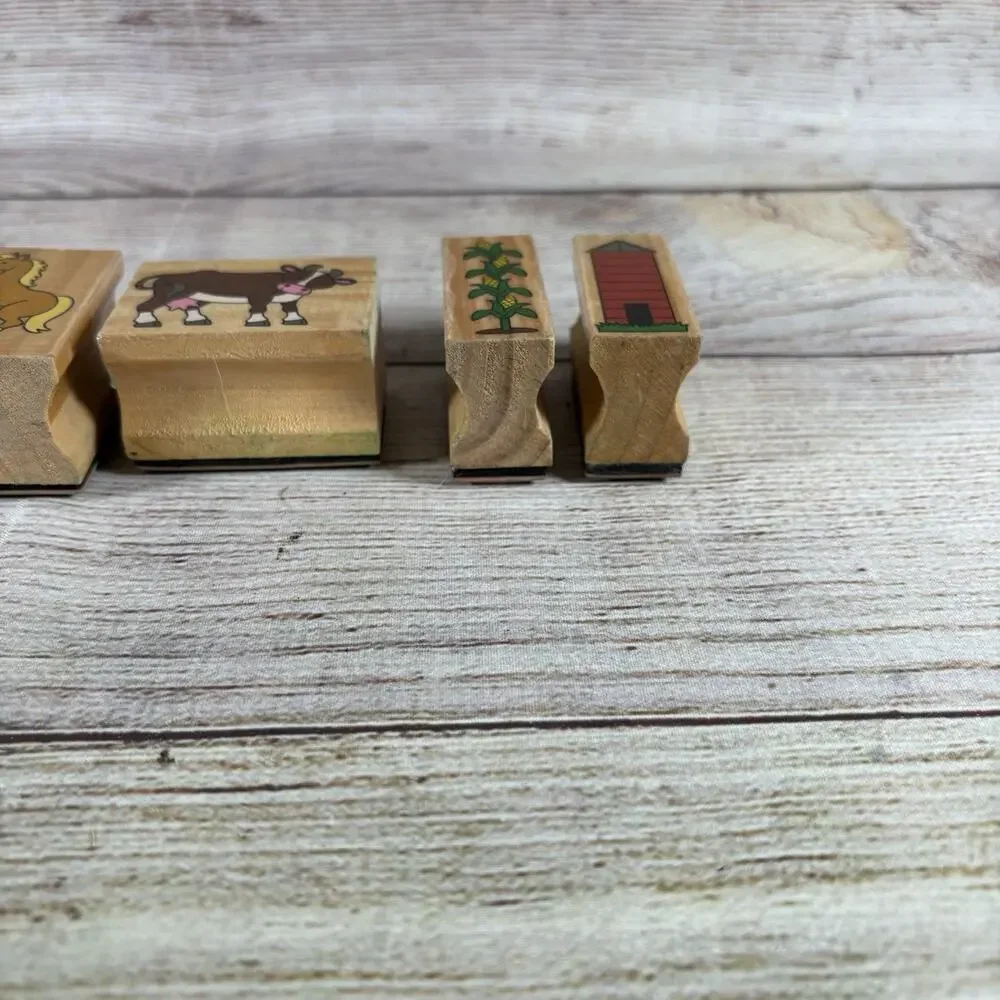 Farmhouse Wooden Rubber Stamp Lot of 17 Barnyard Animals Tractor Scrapbook